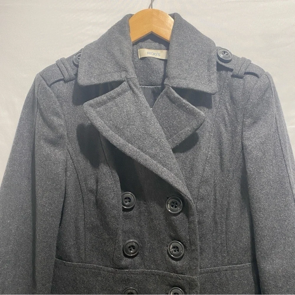 Ricki’s Vintage grey double button Peacoat Academic wool jacket women’s  size XS - Picture 3 of 10